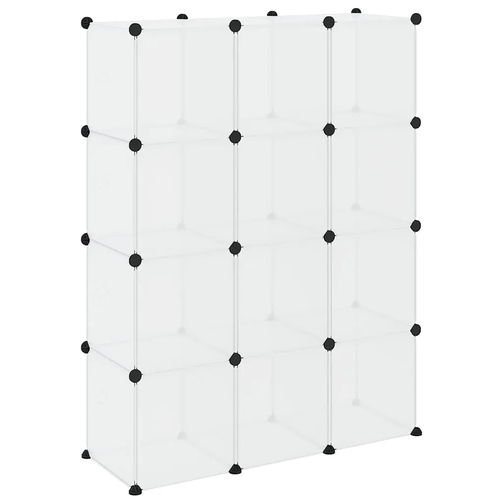 Storage Cube Organiser 12 Cubes with Doors Transparent Closet Shelving Unit