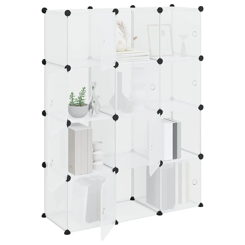 Storage Cube Organiser 12 Cubes with Doors Transparent Closet Shelving Unit