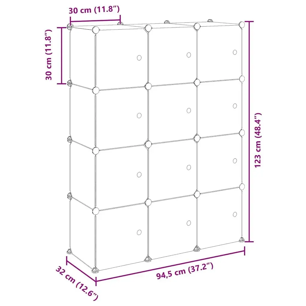 Storage Cube Organiser 12 Cubes with Doors Transparent Closet Shelving Unit