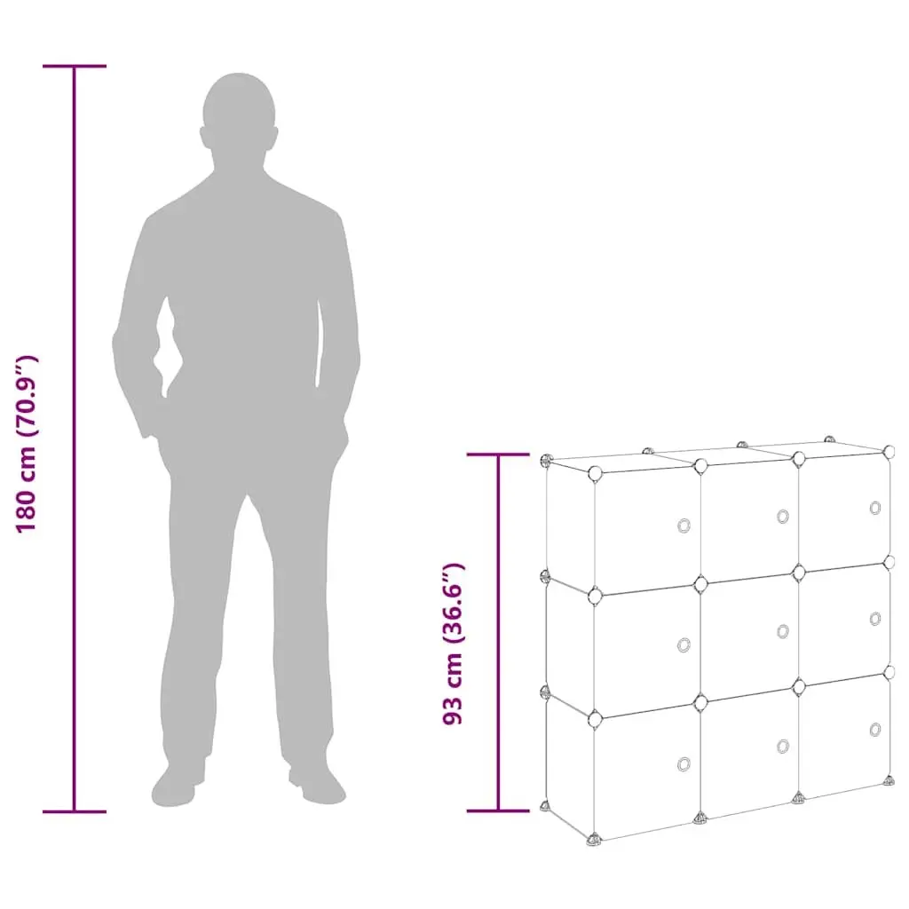 Storage Cube Organiser Transparent 9 Cube Modular Shelving Unit with Doors