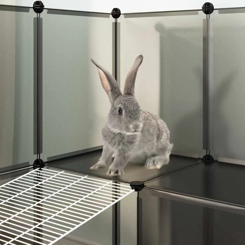 Small Animal Cage Black 143x107x93 cm Spacious Enclosure with PP Plastic Panels and Steel Frame for Rabbits Guinea Pigs Hamsters