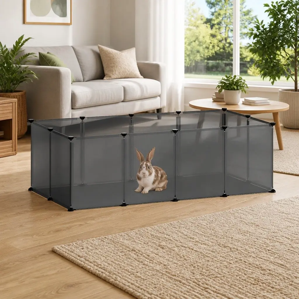 Small Animal Cage Black 144 x 74 x 46.5 cm PP Plastic Panels Steel Frame Playpen