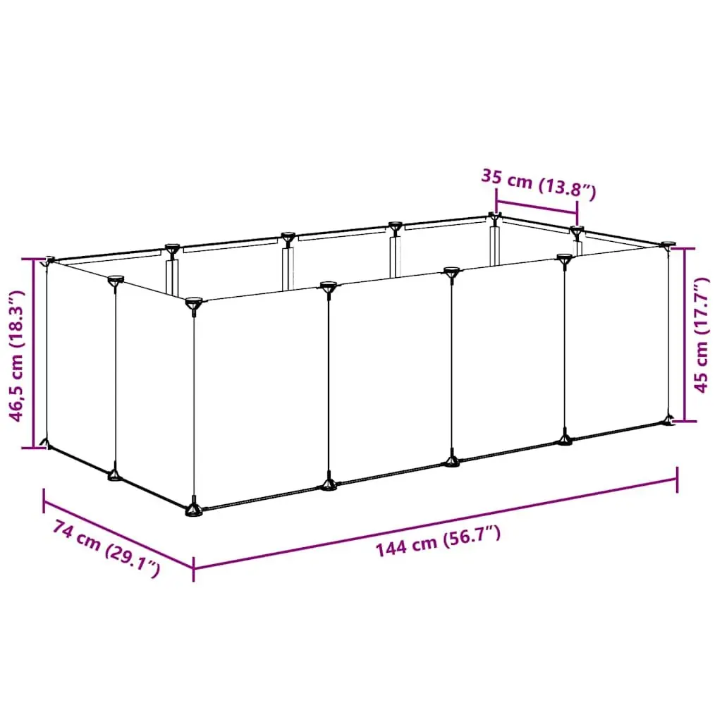 Small Animal Cage Play Pen Transparent PP Plastic Steel Frame 144x74x46.5cm Enclosure for Rabbits and Small Pets