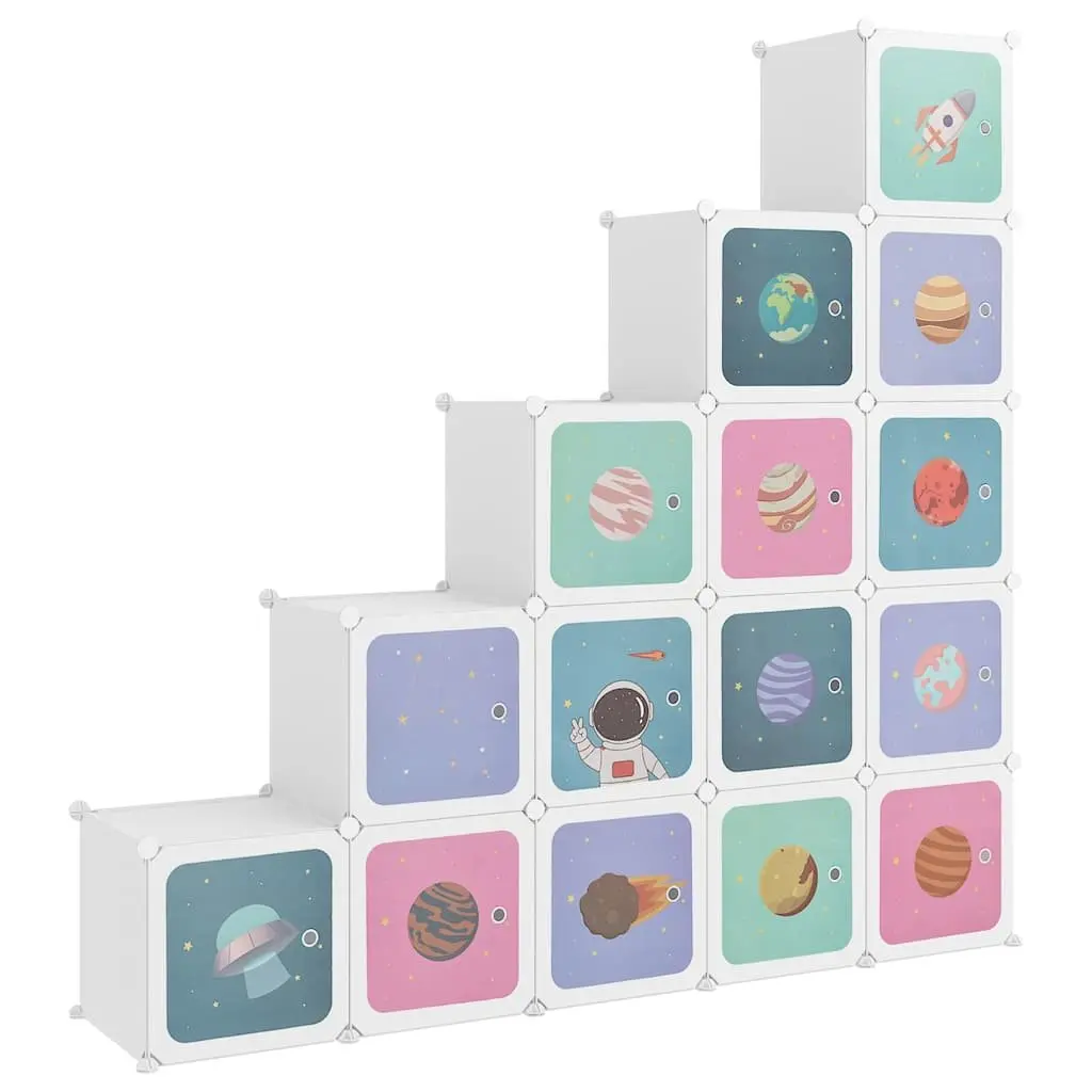 Kids Cube Storage Cabinet White 15 Cubes Organizer Plastic Wardrobe Unit