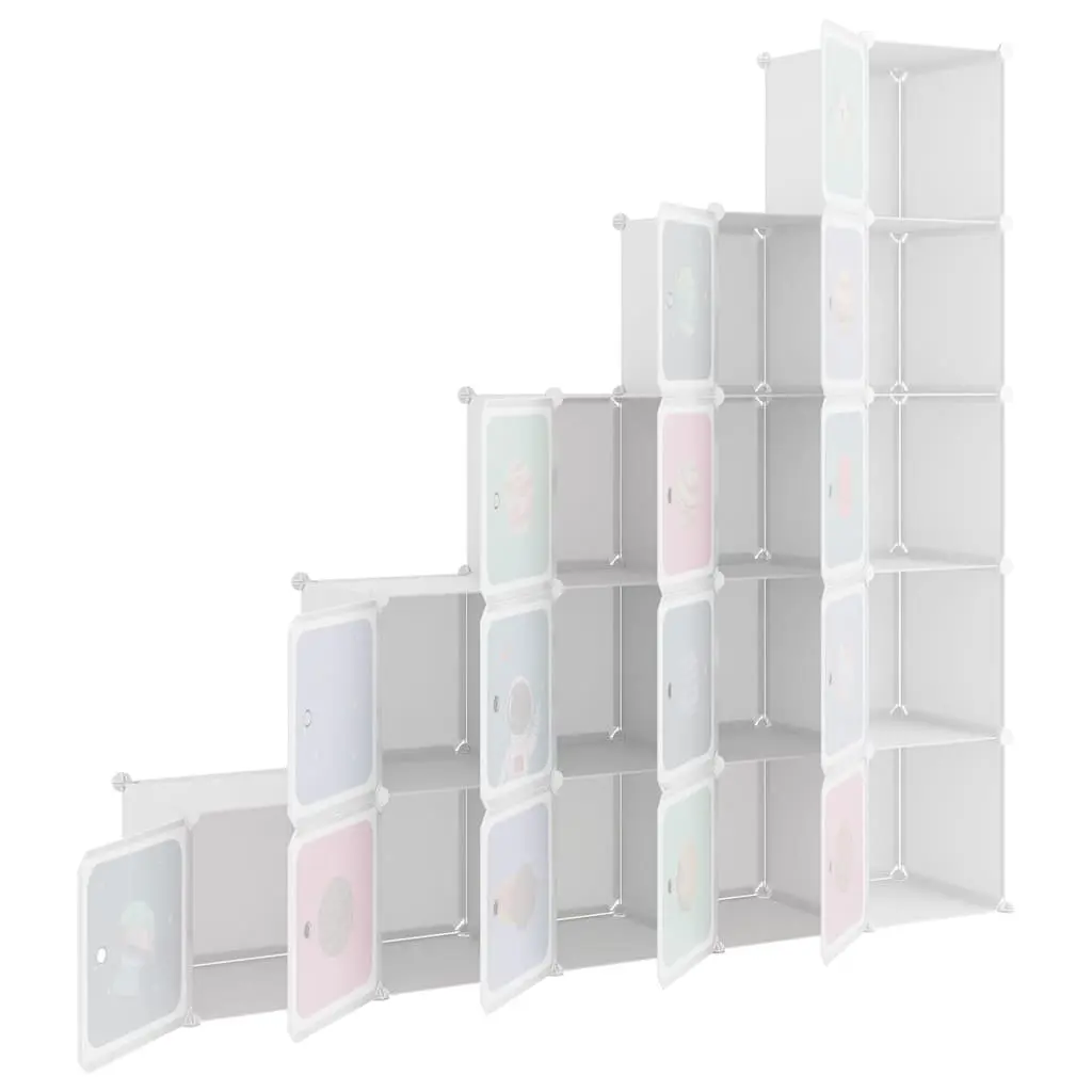 Kids Cube Storage Cabinet White 15 Cubes Organizer Plastic Wardrobe Unit