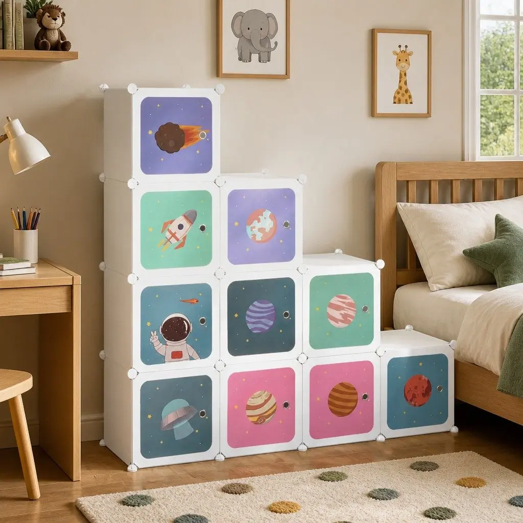 Kids Cube Storage Cabinet White 10 Cubes Organiser for Children's Wardrobe and Playroom