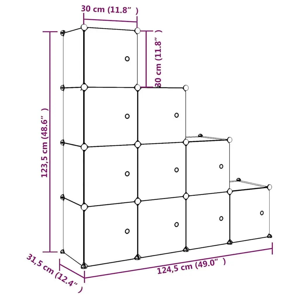 Kids Cube Storage Cabinet White 10 Cubes Organiser for Children's Wardrobe and Playroom