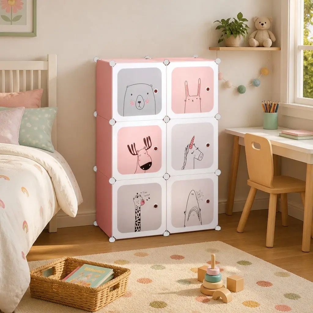 Cube Storage Cabinet Pink 6 Cubes Organiser for Kids