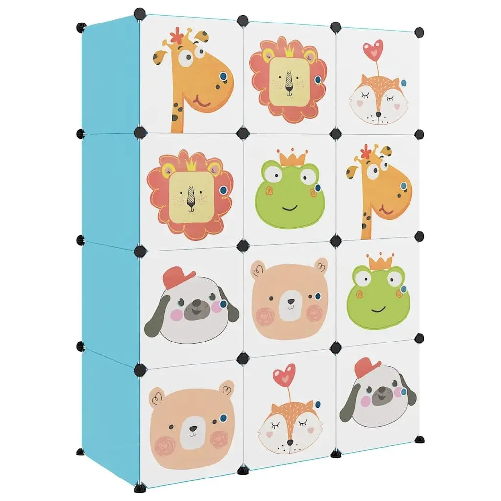 Kids Cube Storage Cabinet Blue 12 Cubes Organiser Plastic Wardrobe Shelves