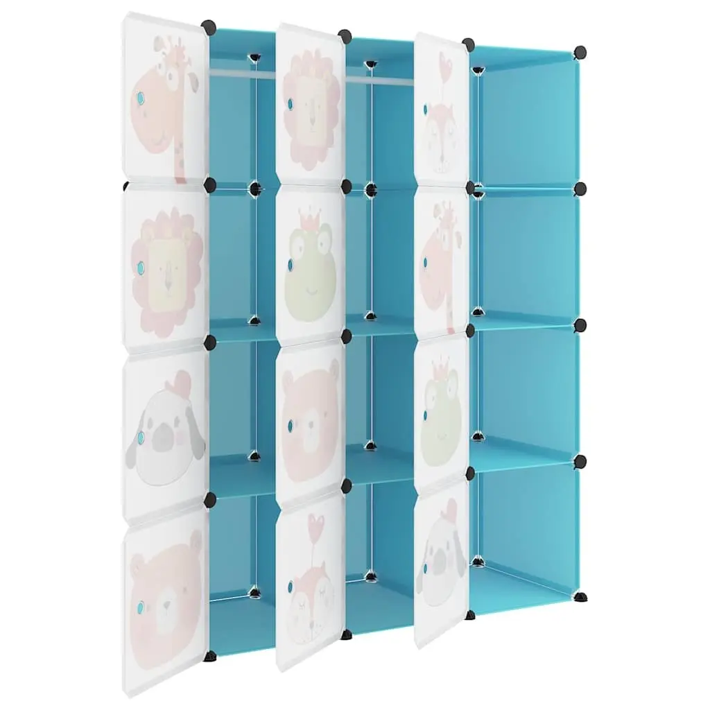 Kids Cube Storage Cabinet Blue 12 Cubes Organiser Plastic Wardrobe Shelves