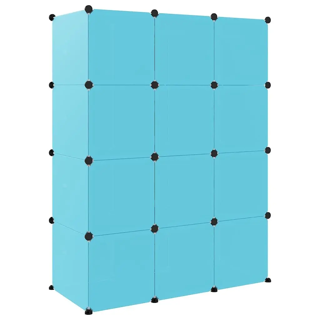 Kids Cube Storage Cabinet Blue 12 Cubes Organiser Plastic Wardrobe Shelves