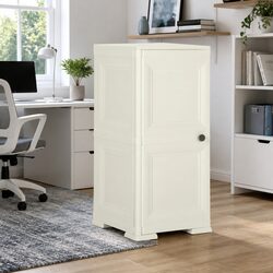 Plastic Storage Cabinet 40x43x85.5cm Cream Wood Design Home Office Organiser