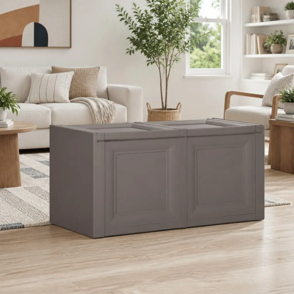 Grey Storage Cushion Box Bench Seat Household Container 86x40x42cm 85L