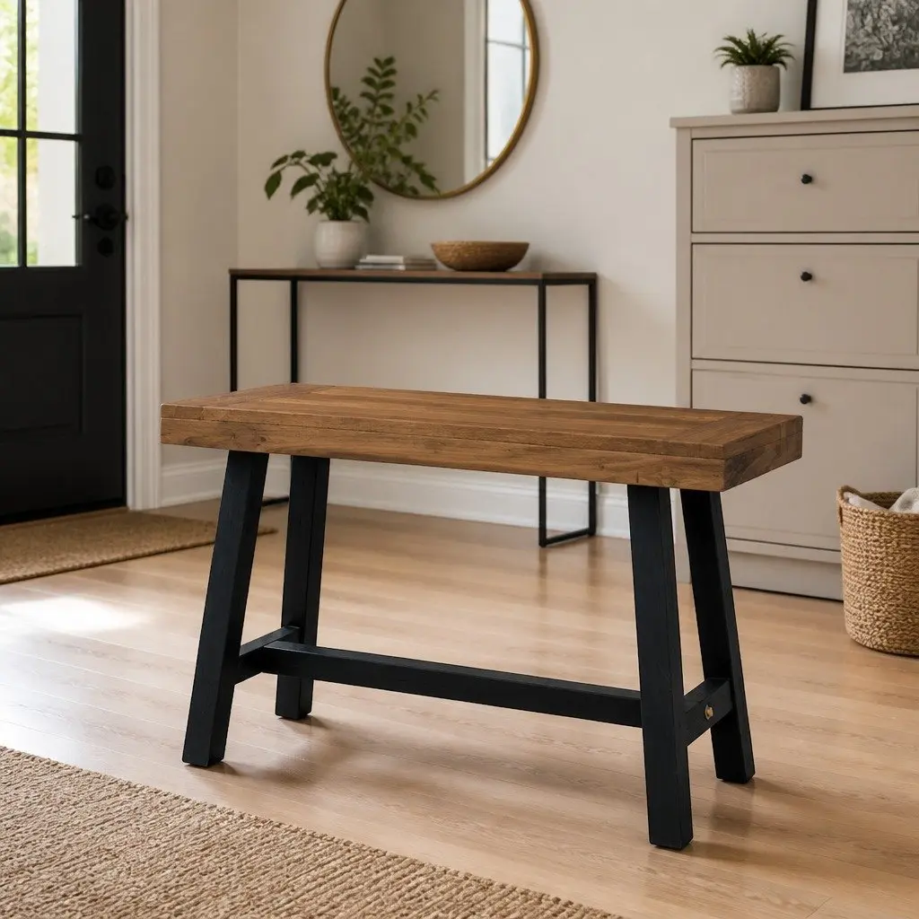 Teak Bench Brown 80cm Solid Wood Kitchen Dining Room Hallway Seating Furniture