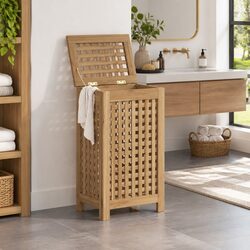 Compact Teak Wooden Laundry Basket with Great Features