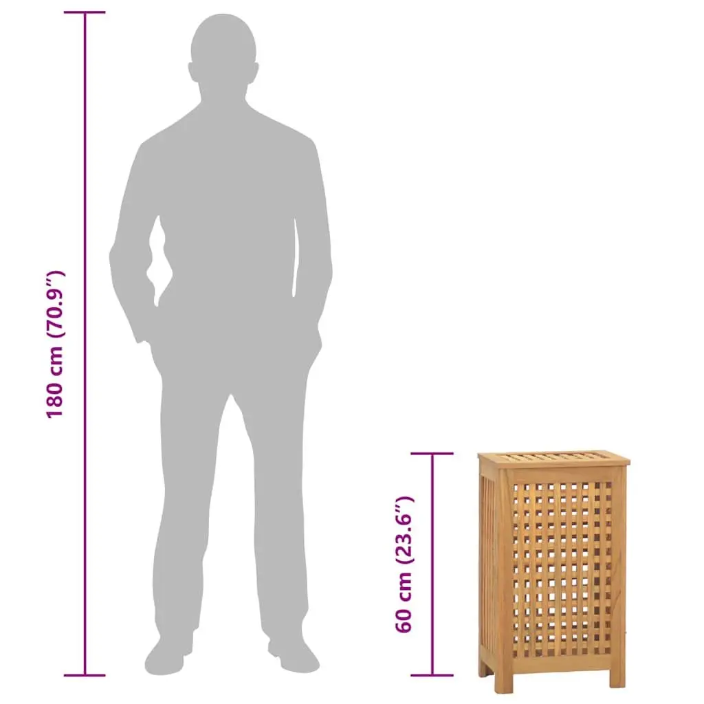 Wooden Laundry Basket Storage Bin Teak 35x25x60cm Ventilation Lattice Design