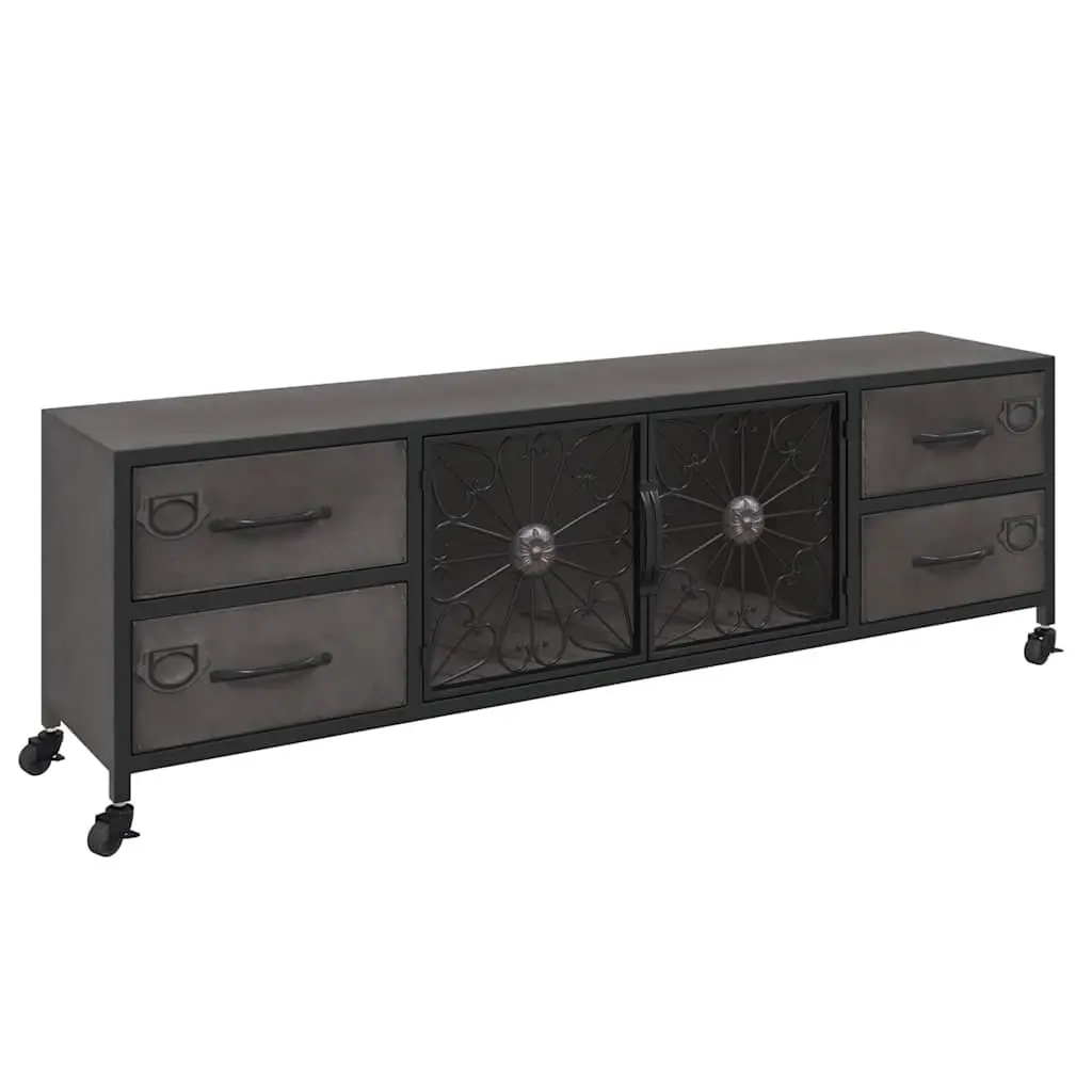 Silver TV Cabinet 110x30x40cm Storage Unit with 4 Drawers and 2 Doors on Wheels for Living Room