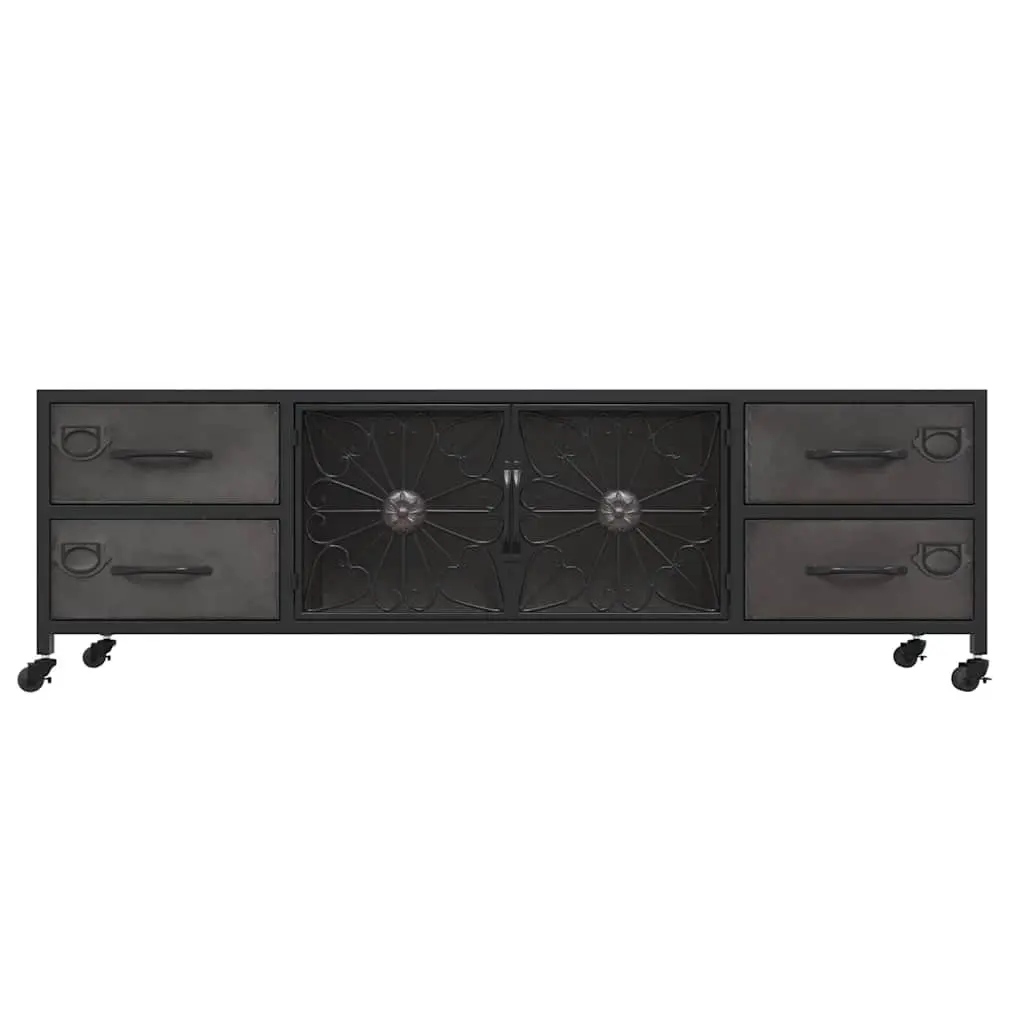 Silver TV Cabinet 110x30x40cm Storage Unit with 4 Drawers and 2 Doors on Wheels for Living Room