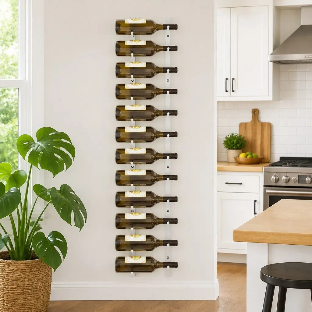 Wall Mounted Wine Rack White Iron 12 Bottle Storage Kitchen Organiser Holder