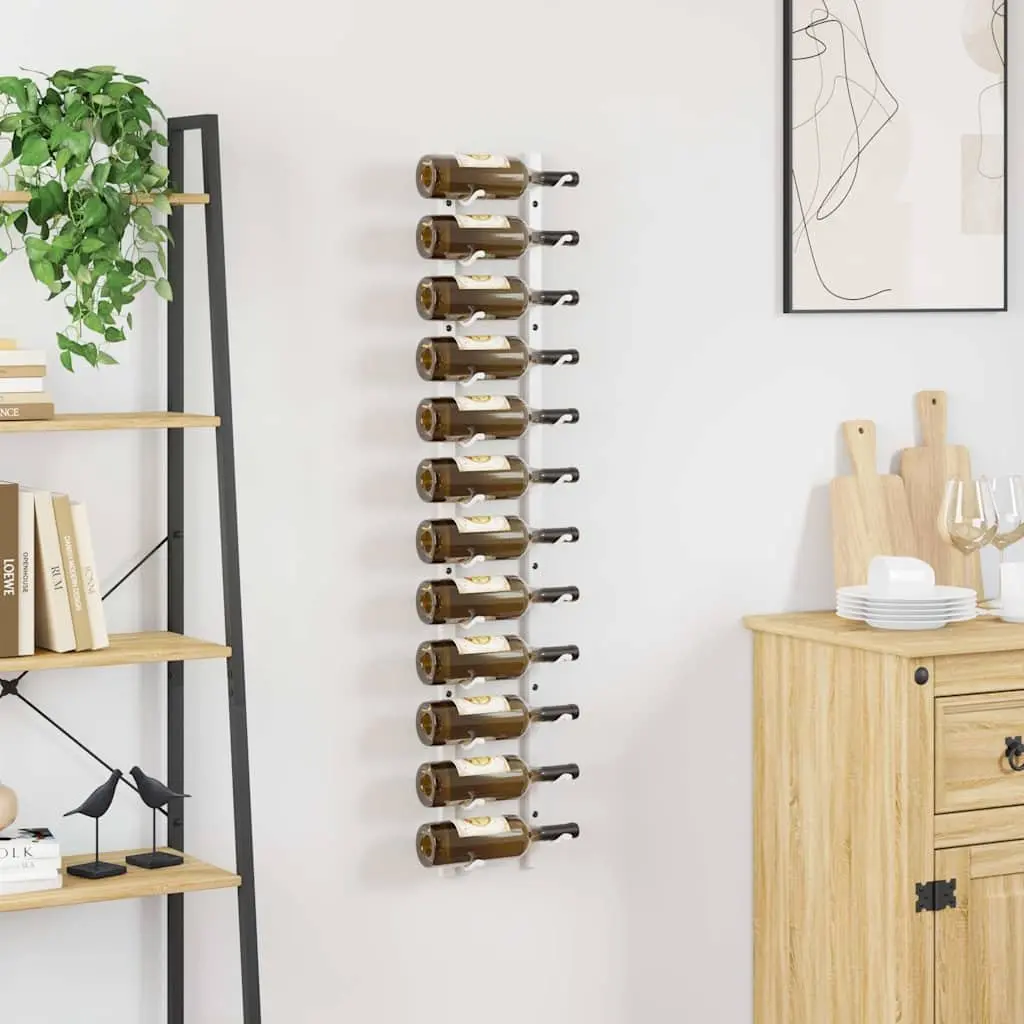 Wall Mounted Wine Rack White Iron 12 Bottle Storage Kitchen Organiser Holder