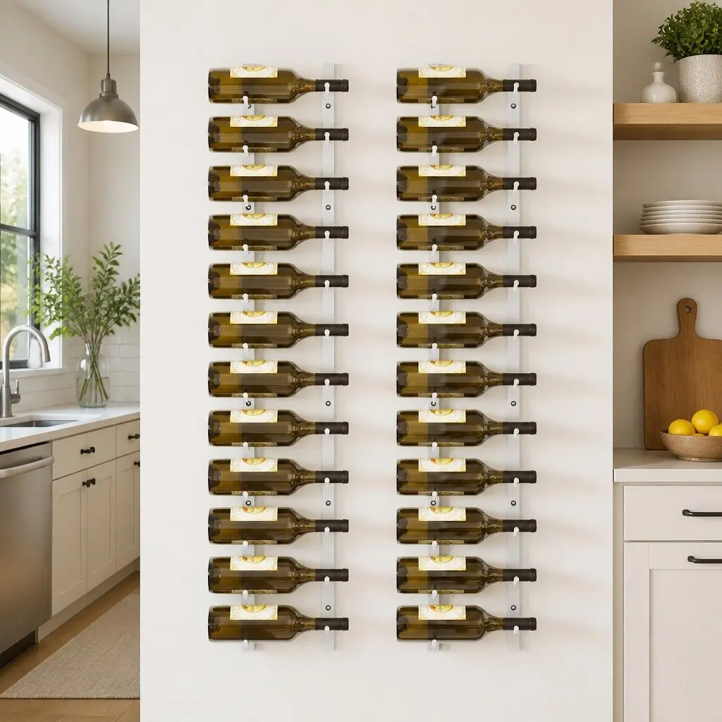 Wall Mounted Wine Rack White Iron Modern Kitchen Set of 2