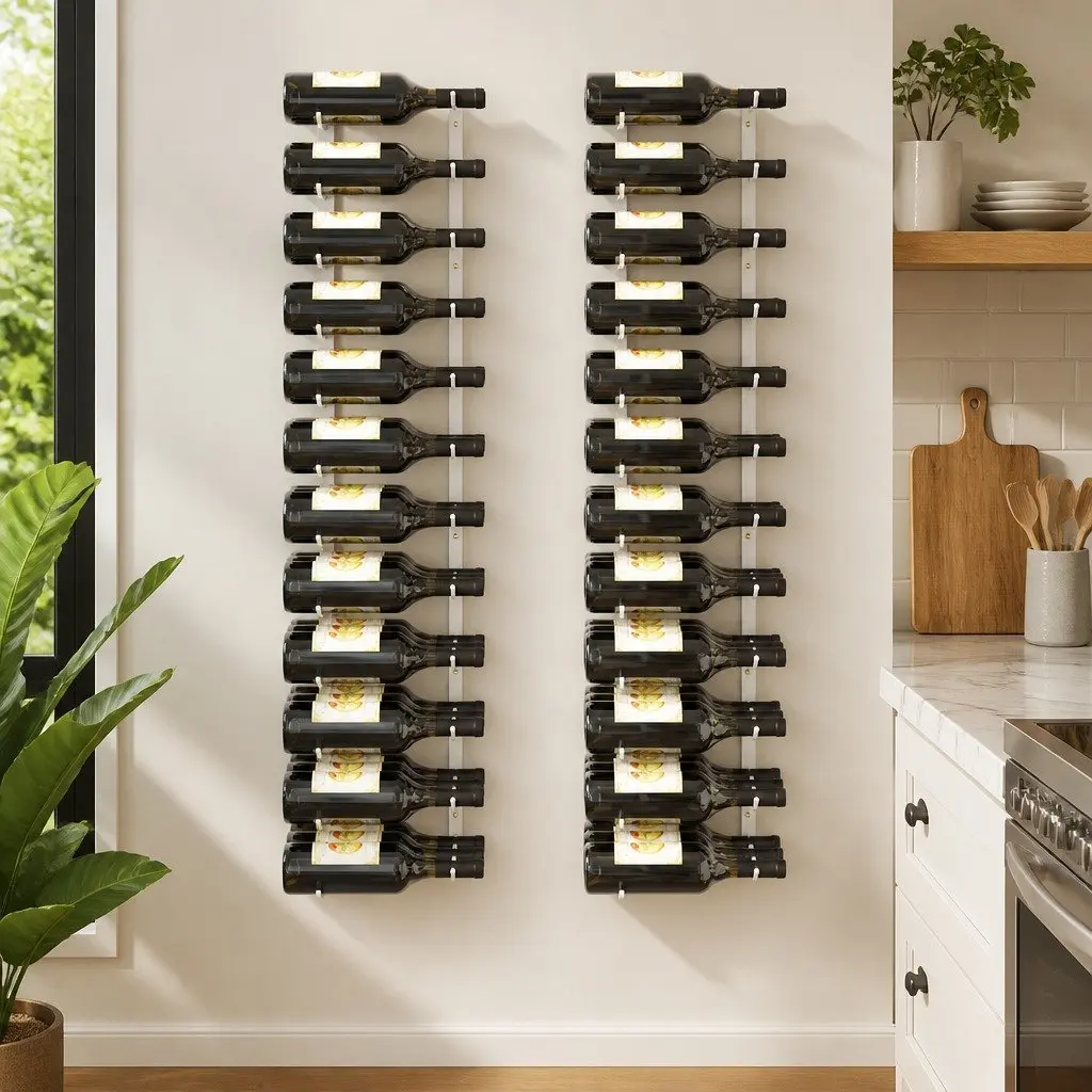 Wall Mounted Wine Rack White Iron 2 Piece Storage Organizer
