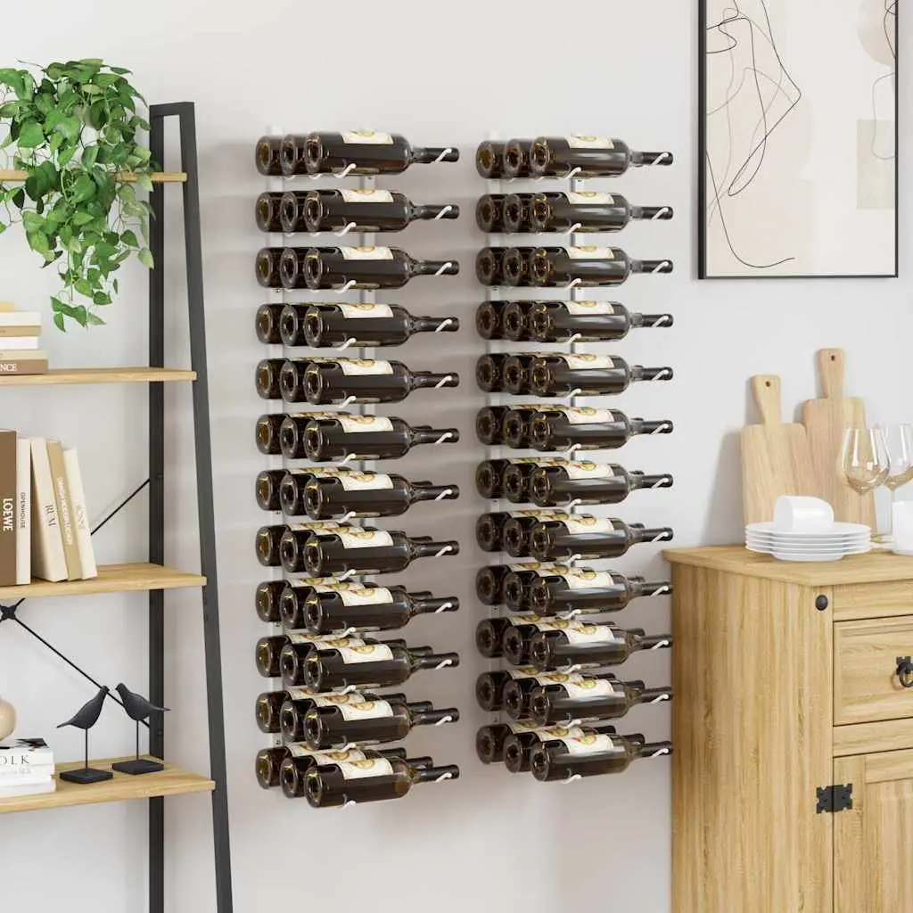 Wall Mounted Wine Rack White Iron 2 Piece Storage Organizer