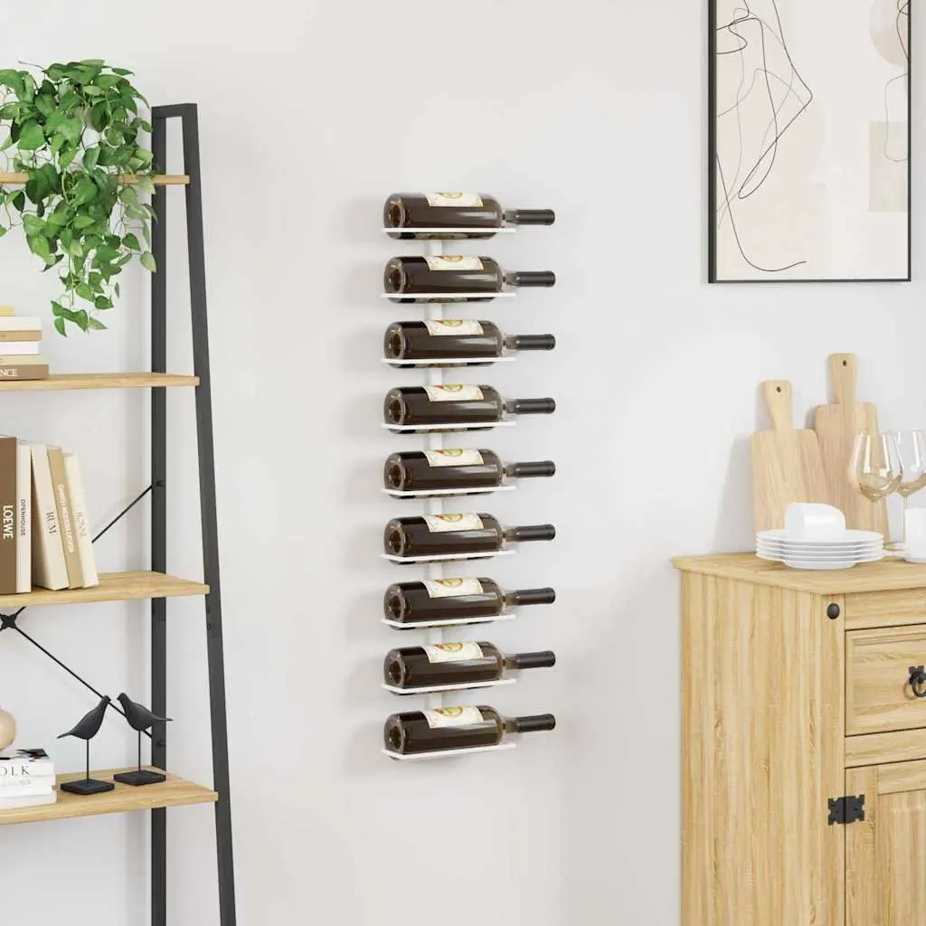 Wall-mounted Wine Rack White 9 Bottle Holder Modern Kitchen Storage Iron