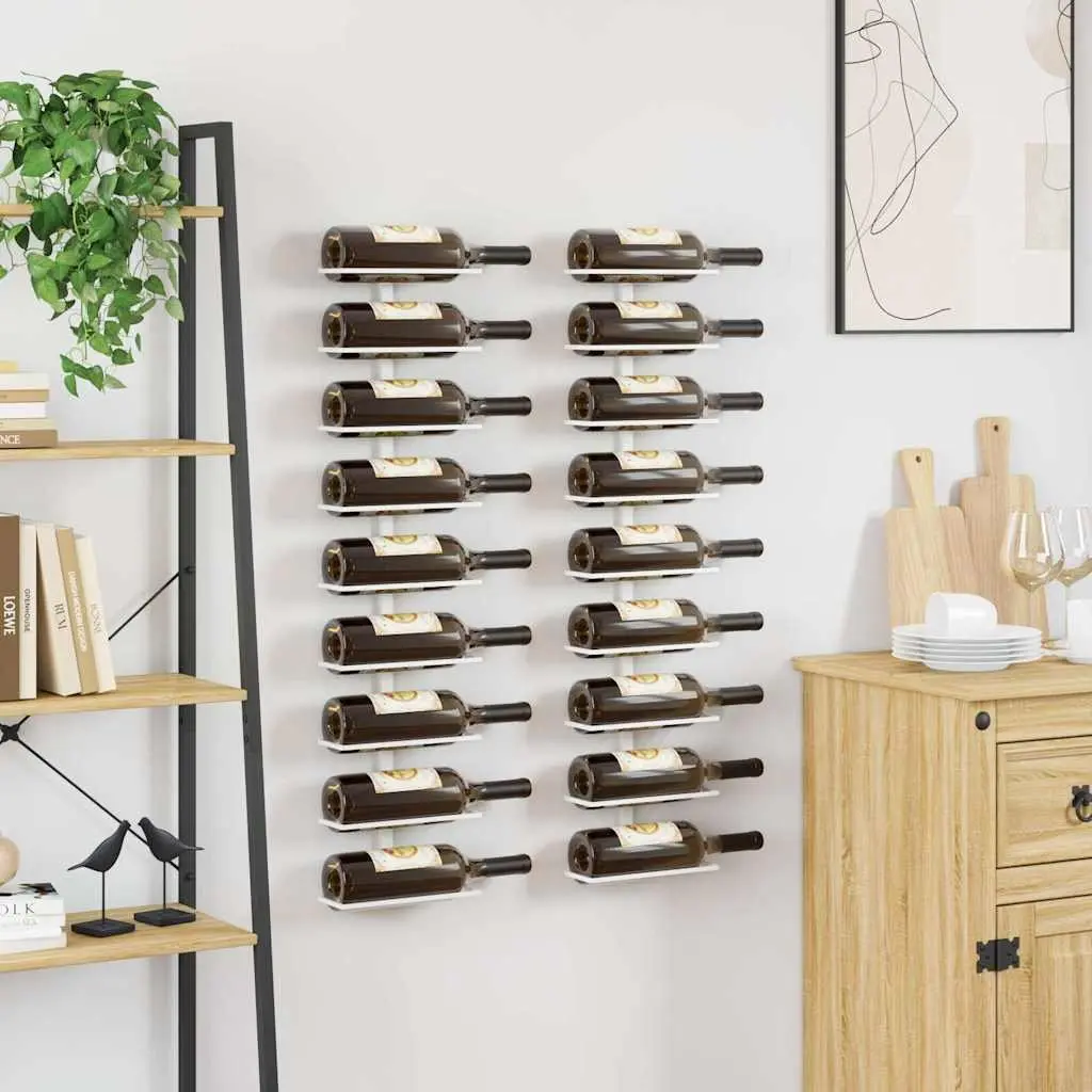 Wall-Mounted Wine Rack 9 Bottle Holder White Iron Storage Kitchen Organizer 2