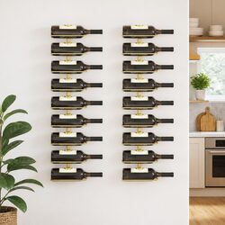 Wall-mounted Wine Rack 9 Bottles Gold Iron Storage Organiser Kitchen Pantry Bar