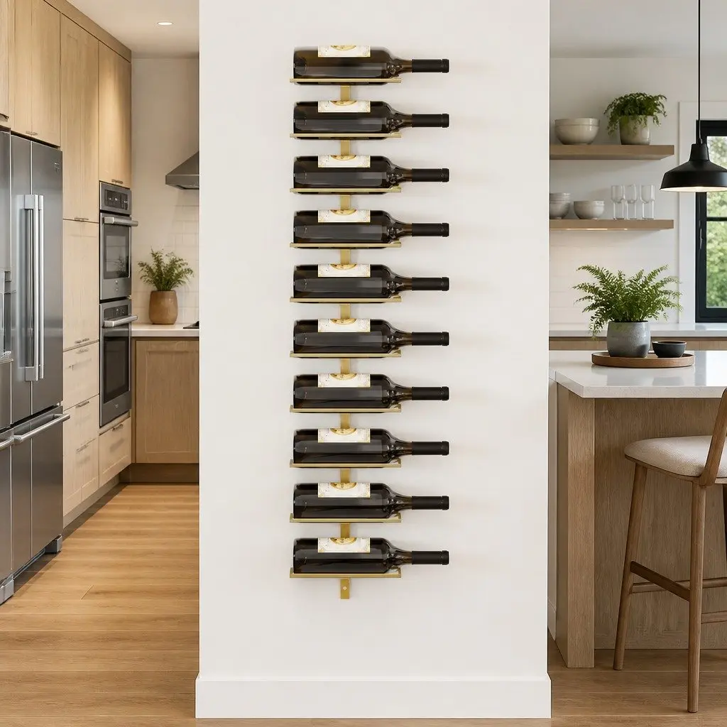 Wall-mounted Wine Rack Gold Metal 10 Bottles Space-saving Storage Organiser