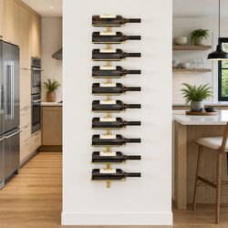 Gold Wall-mounted Wine Rack for 10 Bottles