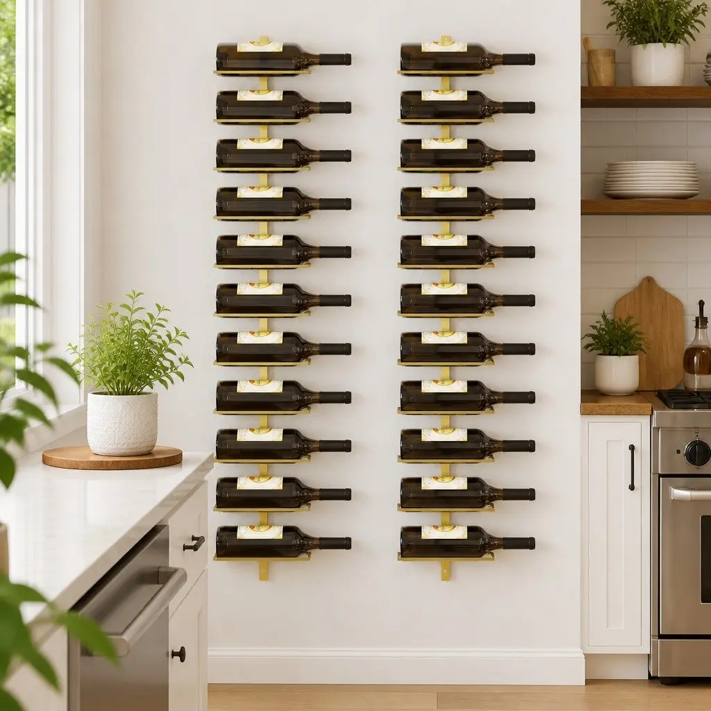 Wall-mounted Wine Rack Gold Metal 10 Bottle Holder Kitchen Storage Organizer