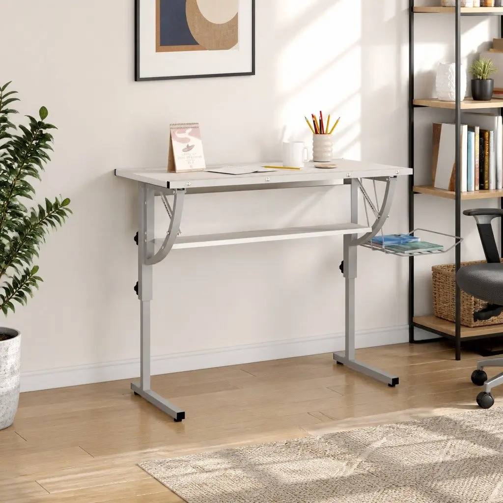 Craft Desk White Grey 110x53x58-87cm Adjustable Drawing Table Home Office