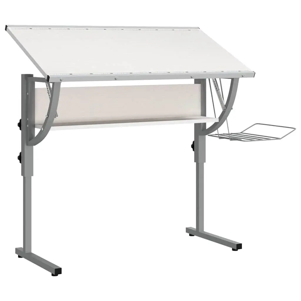 Craft Desk White Grey 110x53x58-87cm Adjustable Drawing Table Home Office
