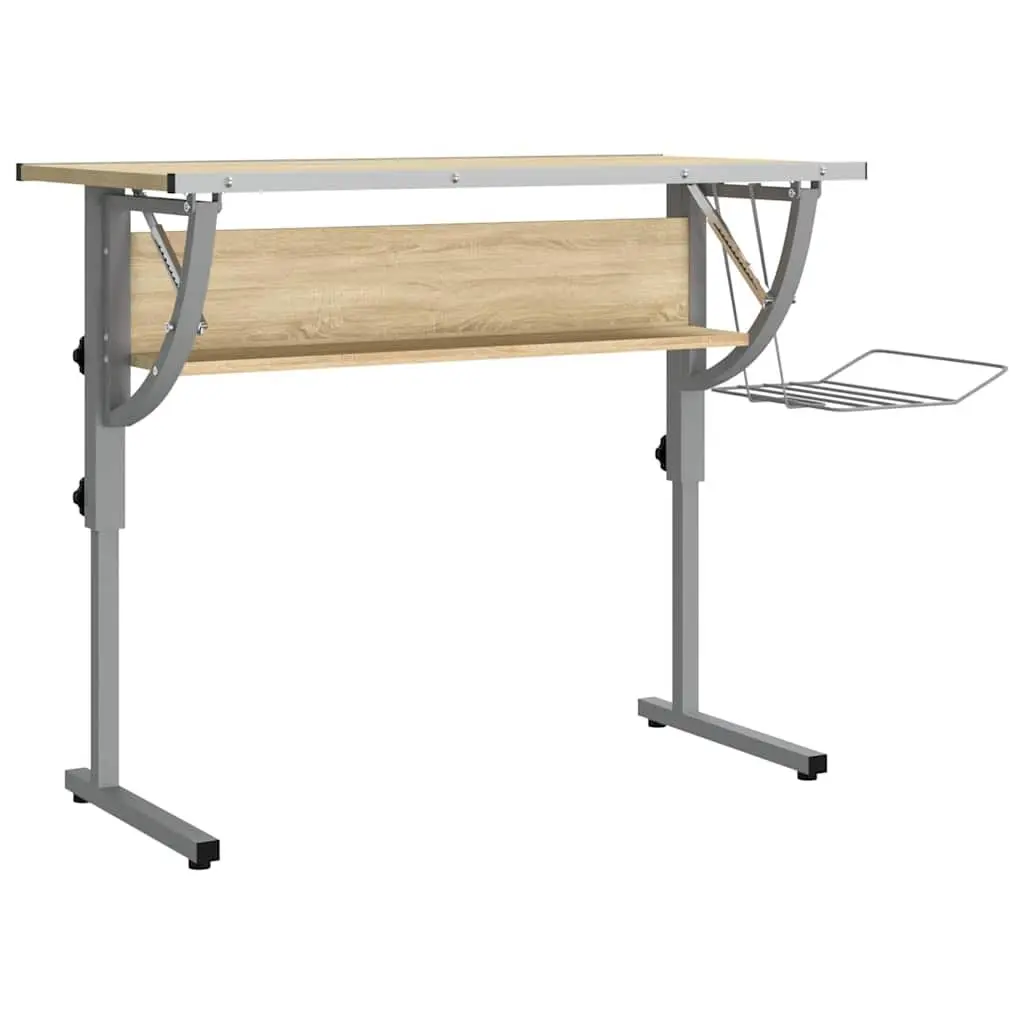 Craft Desk Sonoma Oak and Grey Adjustable Drawing Table with Shelf