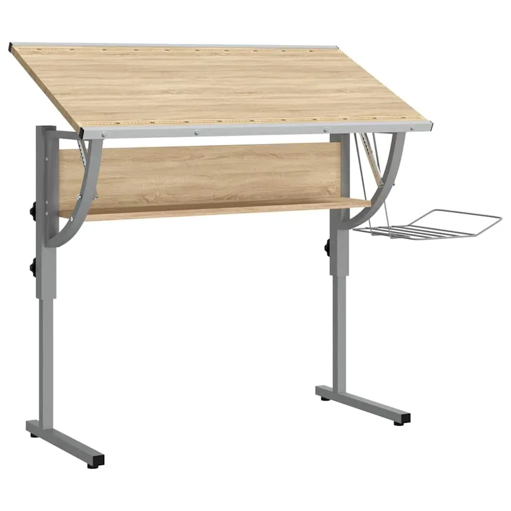 Craft Desk Sonoma Oak and Grey Adjustable Drawing Table with Shelf