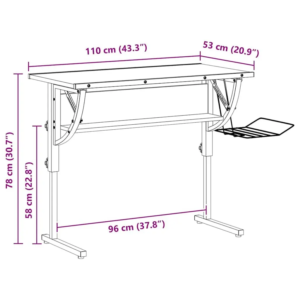 Craft Desk Sonoma Oak and Grey Adjustable Drawing Table with Shelf