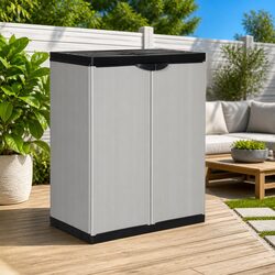 Garden Storage Cabinet Grey with 1 Shelf Outdoor Patio Deck Lockable Organiser