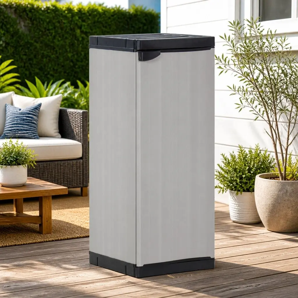 Garden Storage Cabinet Grey 35x40x85cm Outdoor Organiser with Shelf
