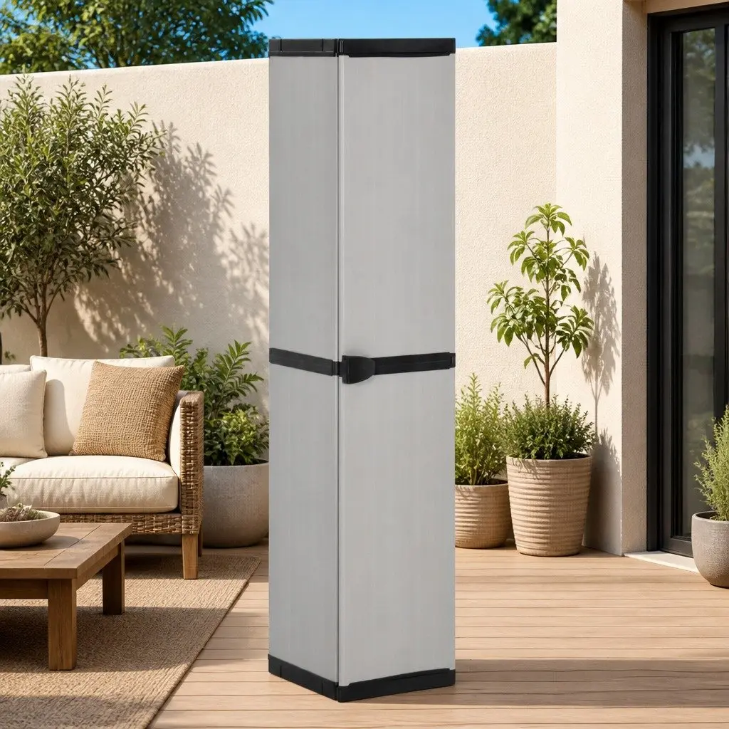 Garden Storage Cabinet 3 Shelves Grey Black Outdoor Patio Balcony Organiser