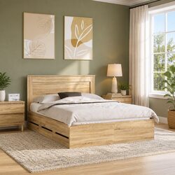 Bed Frame with Storage Drawer Brown Engineered Wood 150 x 200 cm Modern Bedroom