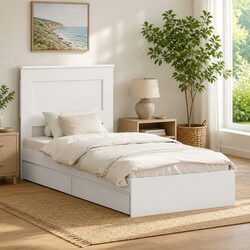 Storage Bed Frame with Headboard White 90 x 190 cm Engineered Wood Platform