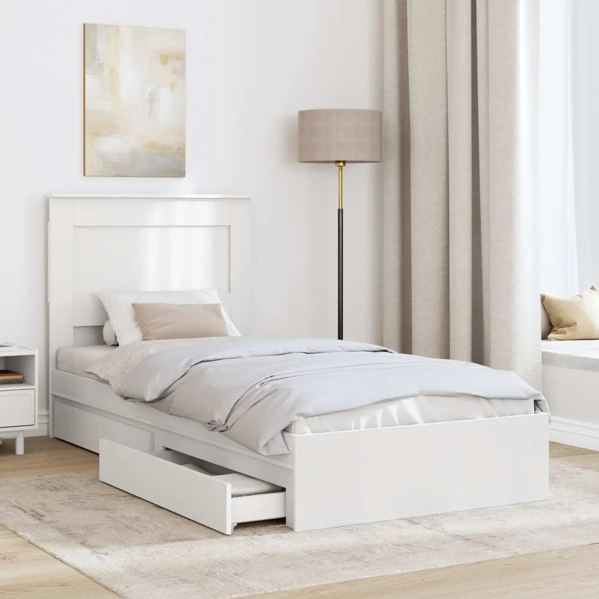 Storage Bed Frame with Drawer White 90 x 190 cm Engineered Wood Bedroom