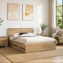 Compact Bed Frame with Storage Drawers - Sonoma Oak