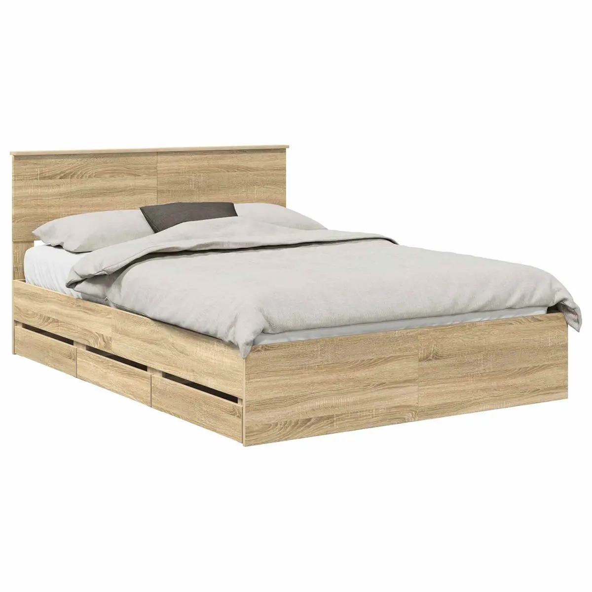 Bed Frame with Storage Drawer Sonoma Oak 135 x 190 cm Modern Bedroom Furniture