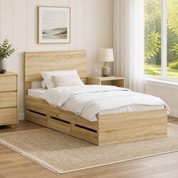 Bed Frame with Storage Drawer Brown 90 x 190 cm Engineered Wood Slatted Base