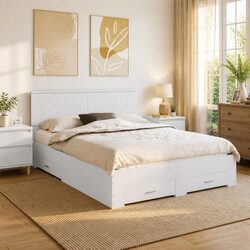 Compact White Bed Frame with Storage Drawers 150 x 200 cm