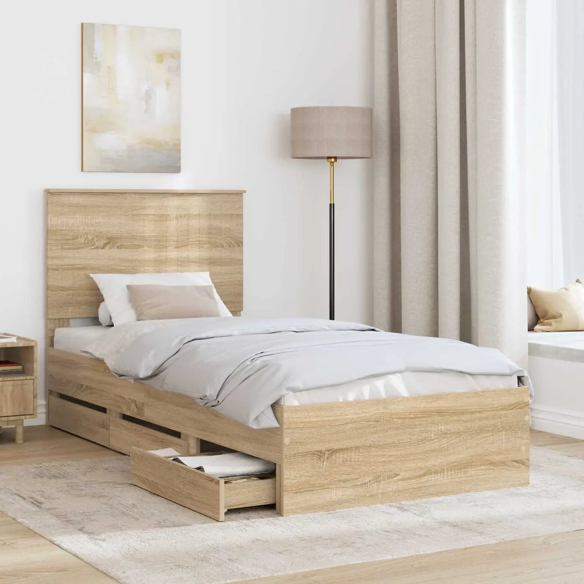 Bed Frame with Drawer Storage Sonoma Oak 90 x 190 cm Engineered Wood Modern