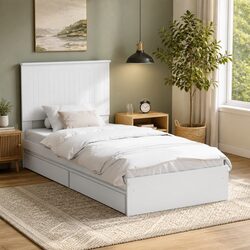 Compact White Storage Bed with Under-Bed Drawers